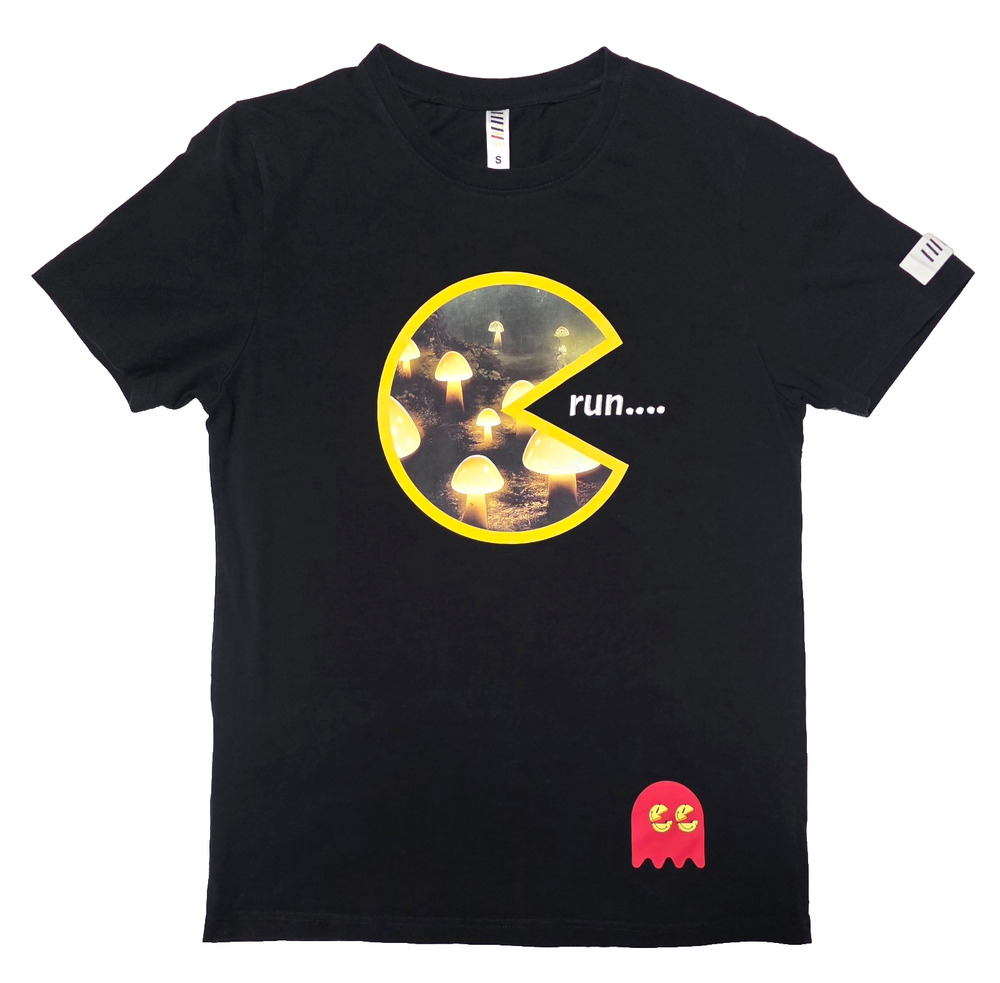 Fifth Loop Men's Black Graphic T-Shirt - -Run- Mushroom Pac-Man Style Sz Small